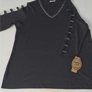 Tia Designs Black Embellished Ladder Sleeve Tunic